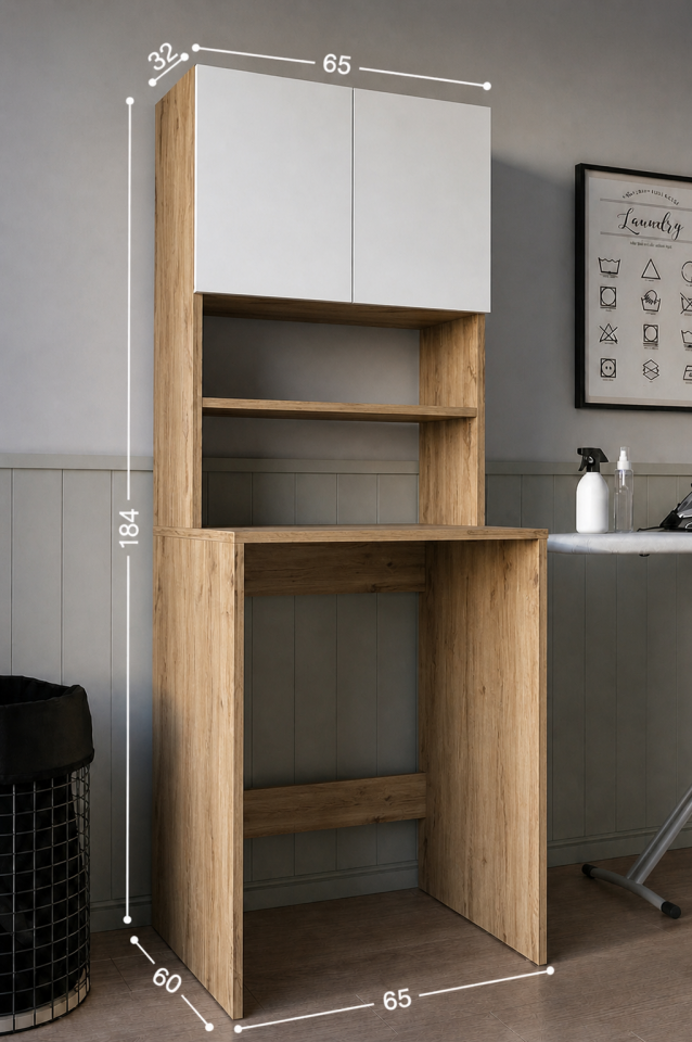 Teta Home Çamaşır Makinesi Dolabı + Kapaklı Kiler Dolabı Atlantik Çam-Beyaz