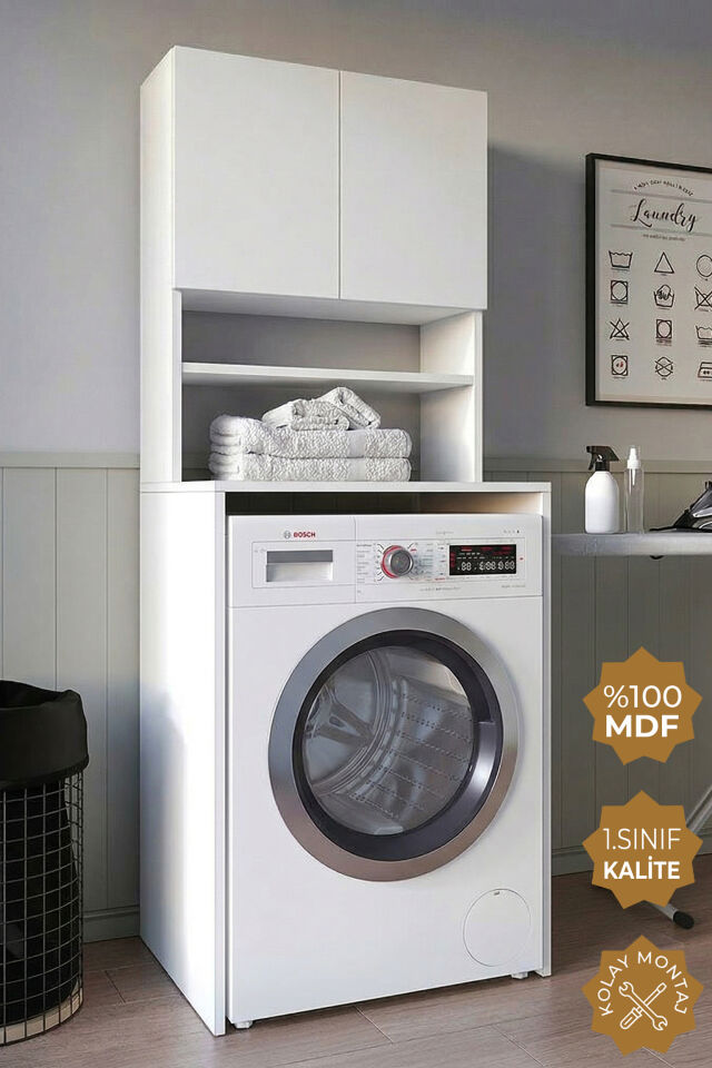 Teta Home Çamaşır Makinesi Dolabı + Kapaklı Kiler Dolabı Beyaz