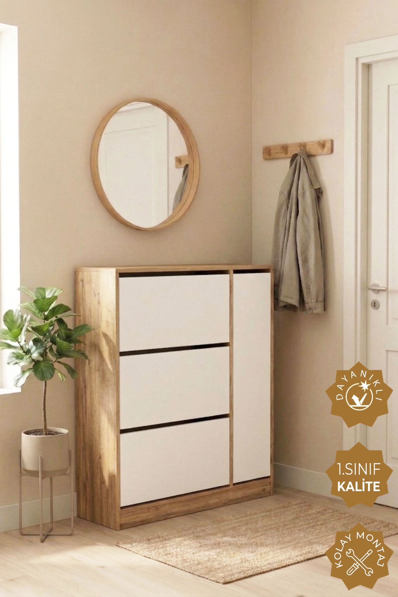 Teta Home Düşer Kapaklı 3 Bölmeli Ayakkabılık