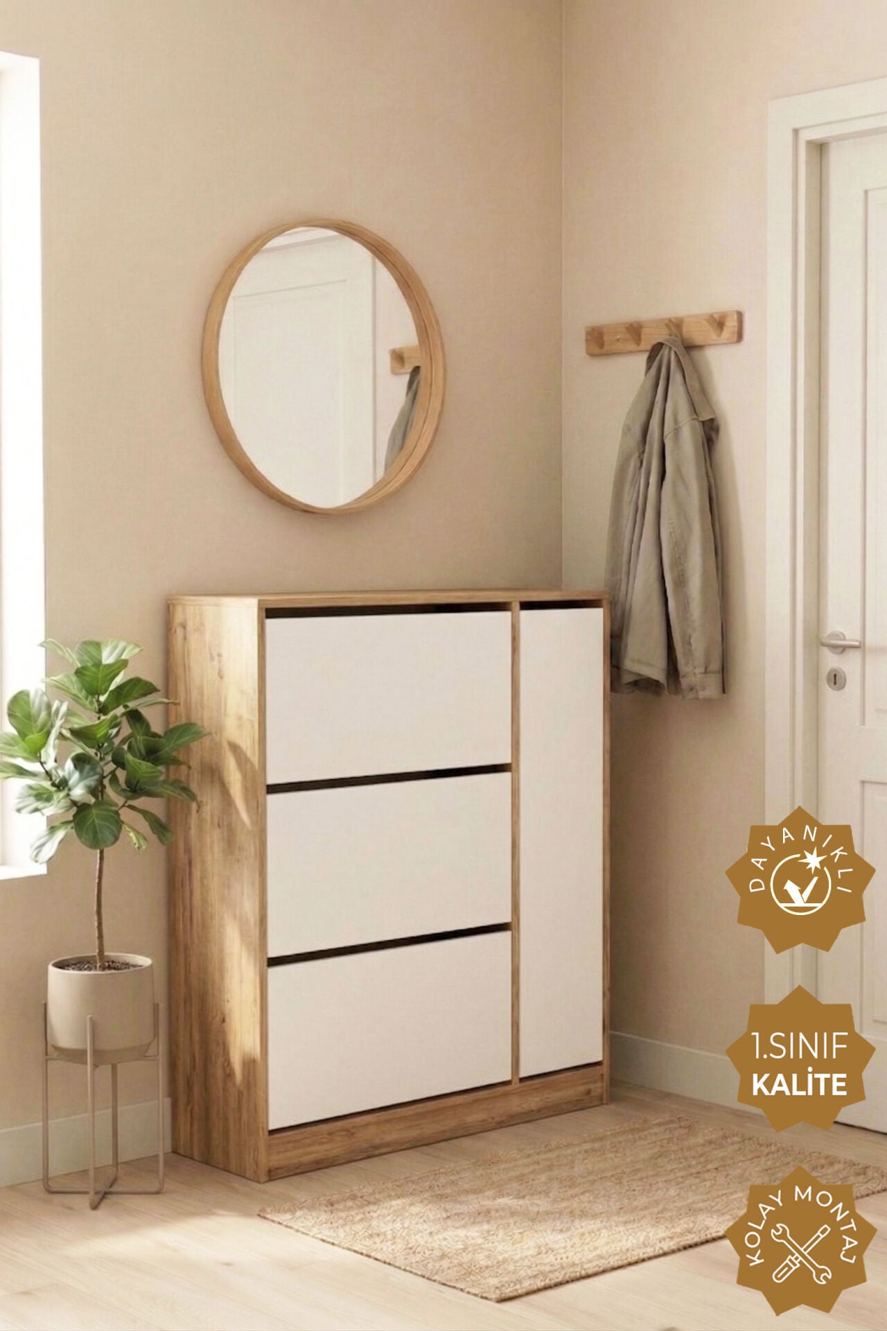 Teta Home Düşer Kapaklı 3 Bölmeli Ayakkabılık