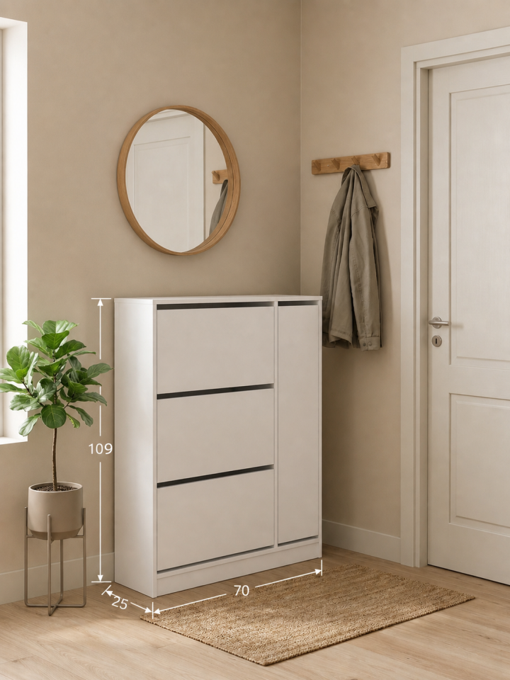 Teta Home Düşer Kapaklı 3 Bölmeli Ayakkabılık Beyaz
