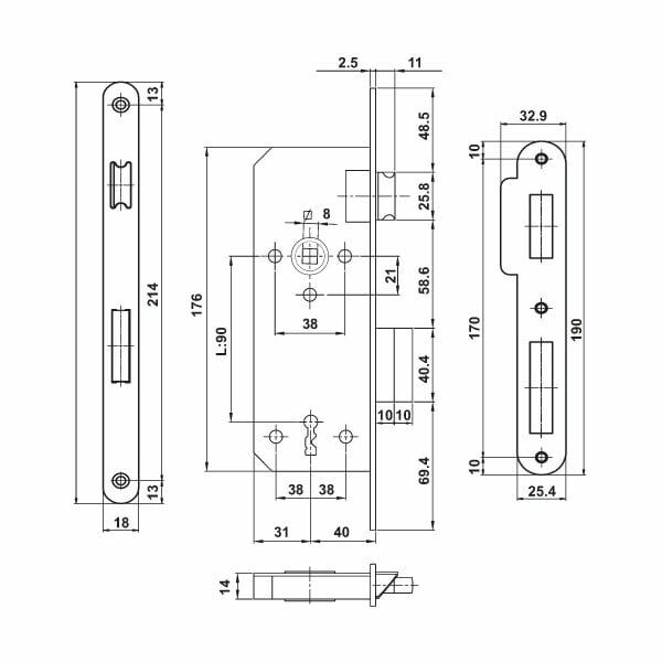 Hafele Gömme (Metal Dilli) Kilit H40.01 Oda 40/18mm Mat Nikel Renk