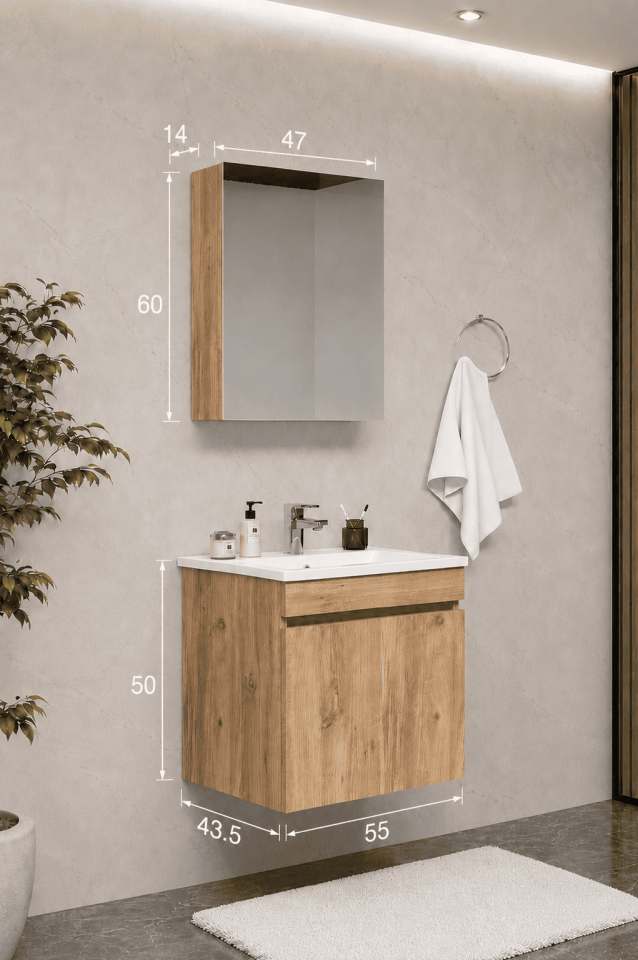 Teta Home Tokyo 55 cm MDF Banyo Dolabı Seti Atlantik Çam