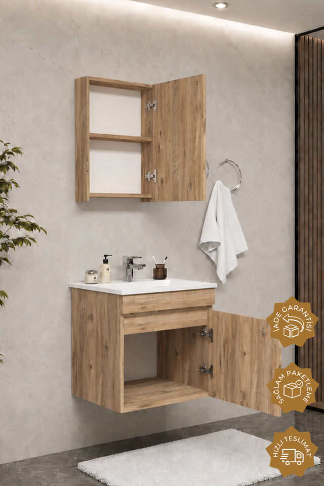 Teta Home Tokyo 55 cm MDF Banyo Dolabı Seti Atlantik Çam