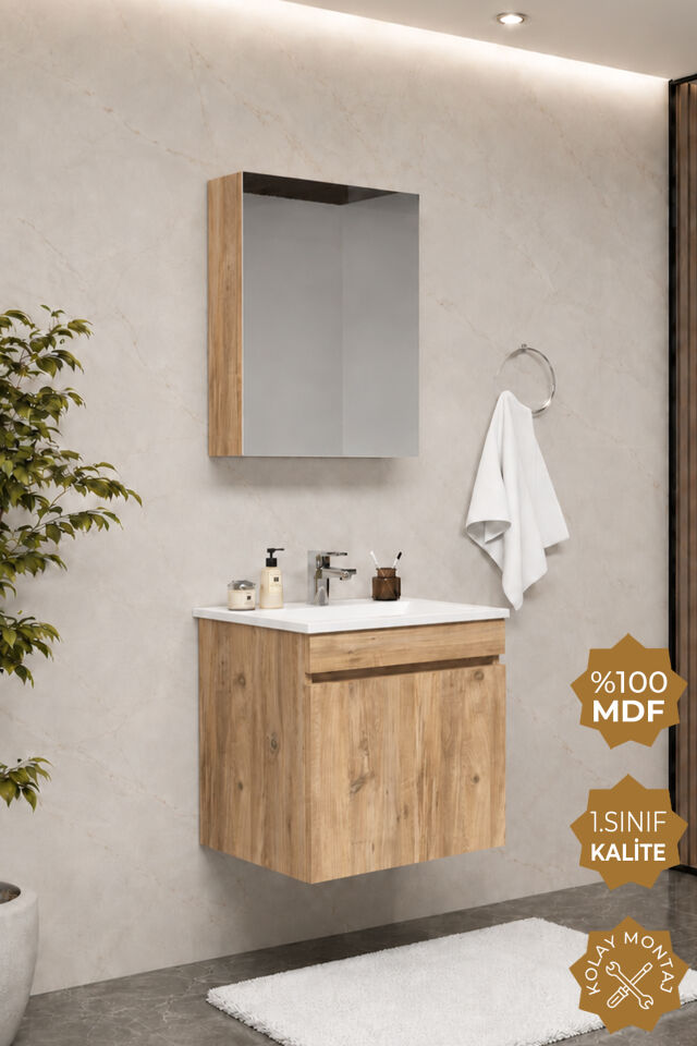 Teta Home Tokyo 55 cm MDF Banyo Dolabı Seti Atlantik Çam