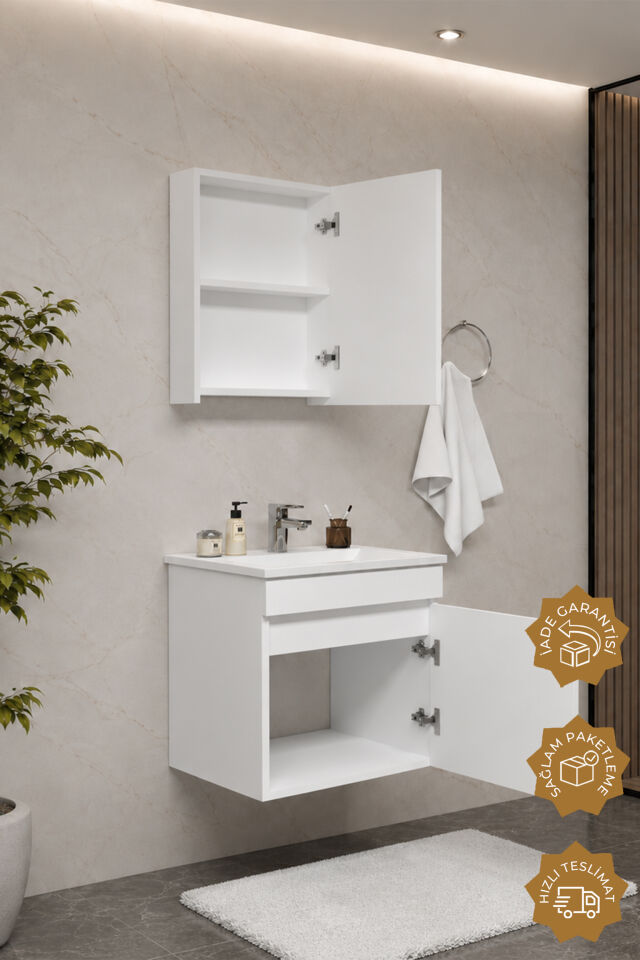 Teta Home Tokyo 55 cm MDF Banyo Dolabı Seti Beyaz