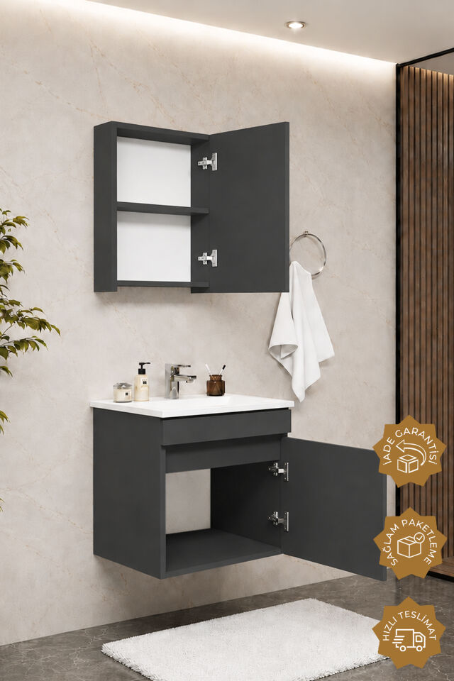 Teta Home Tokyo 55 cm MDF Banyo Dolabı Seti Antrasit