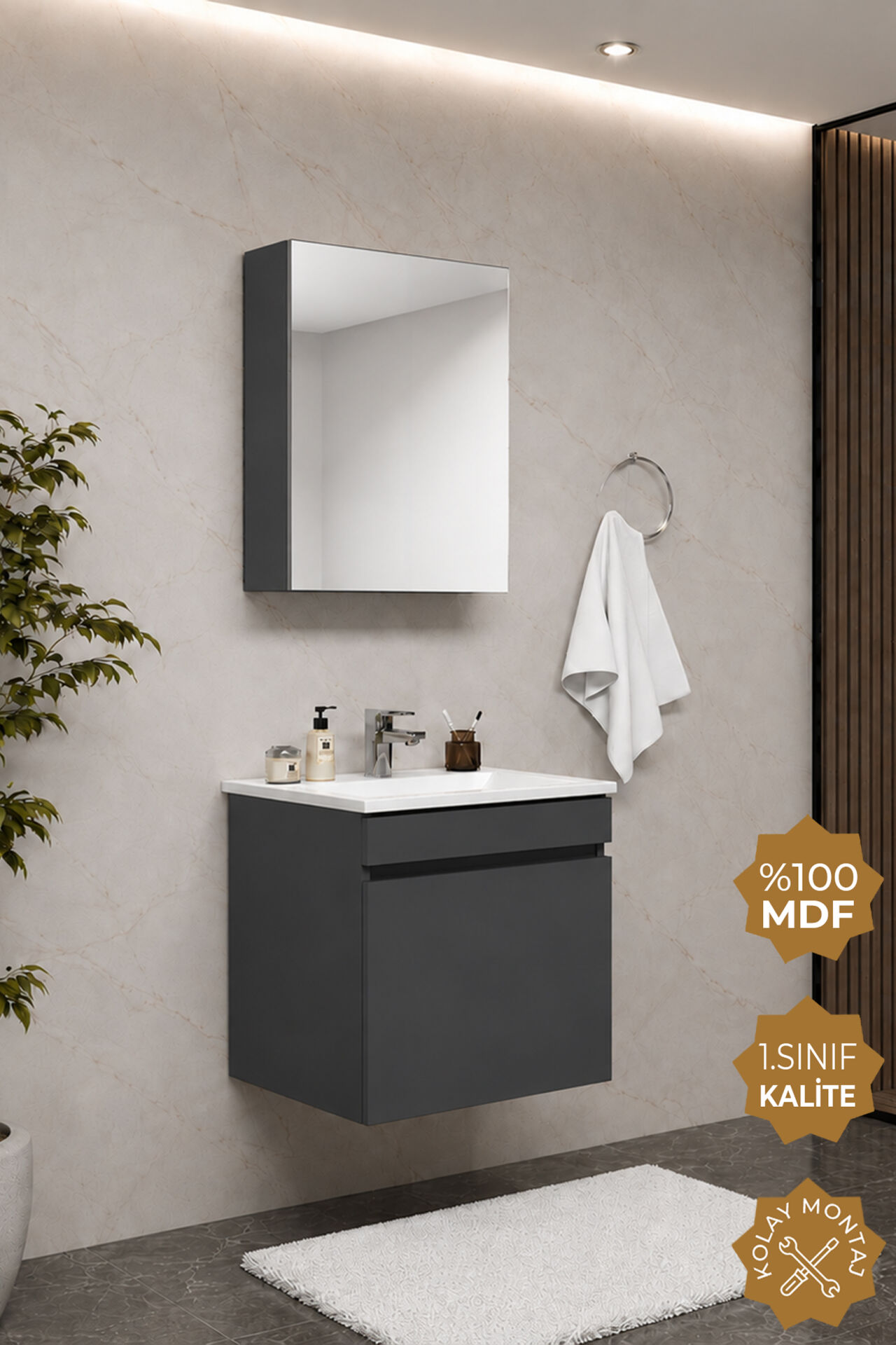 Teta Home Tokyo 55 cm MDF Banyo Dolabı Seti Antrasit