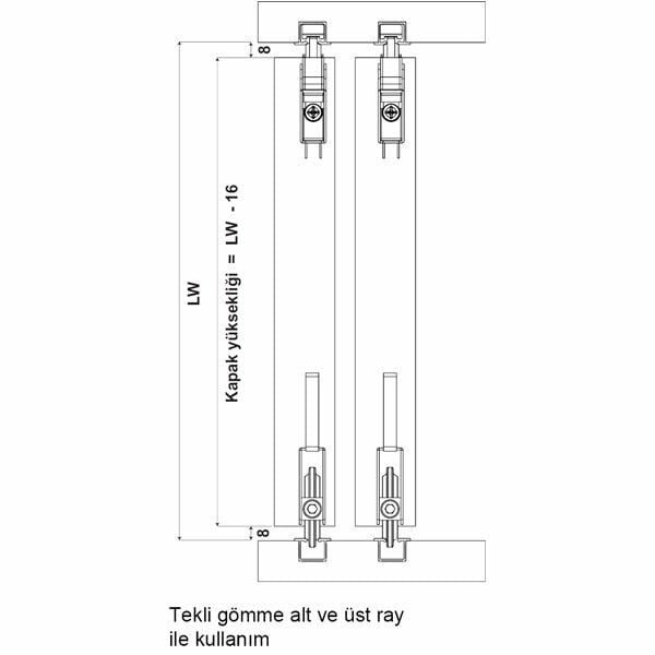 Hafele Kayar Kapak Sistemi Anta AL50 Alüminyum Çerçeveli Kapılar İçin 1 Kapak