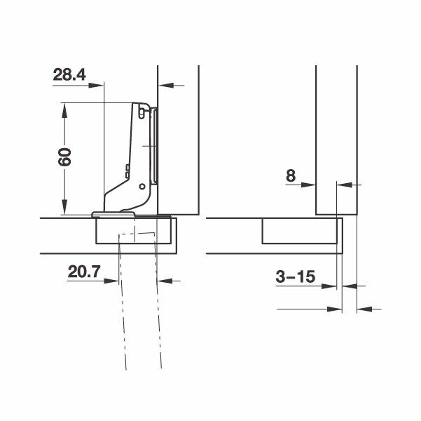 Hafele D. Kalın Kapak Menteşesi Yarım Deve 52/7,5 94º