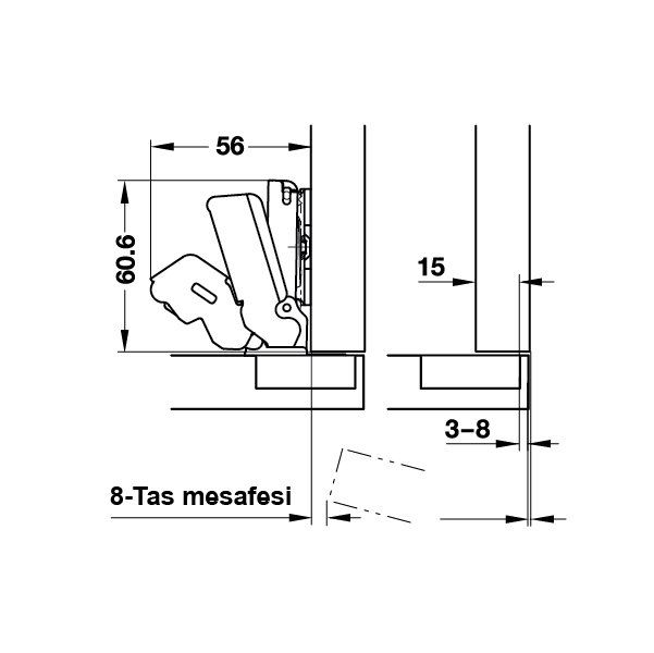 Hafele D. 165º Açılı Bas-Aç Menteşe Düz 48/6