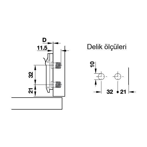 Hafele Duomatıc SM I Taban Dübelli, 10mm / 3mm