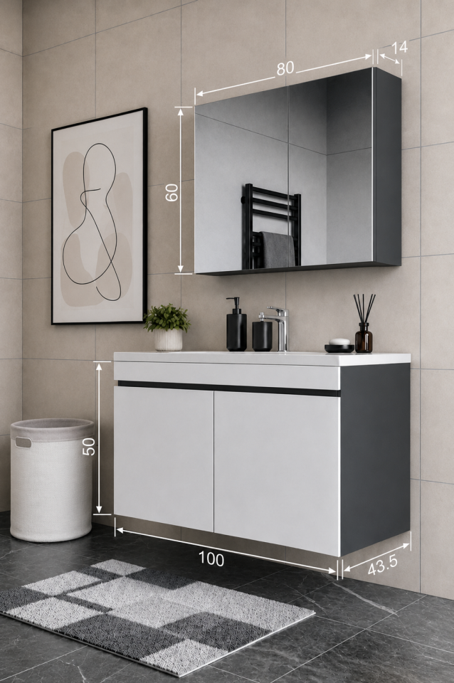 Teta Home Tokyo 100 cm MDF Banyo Dolabı Seti