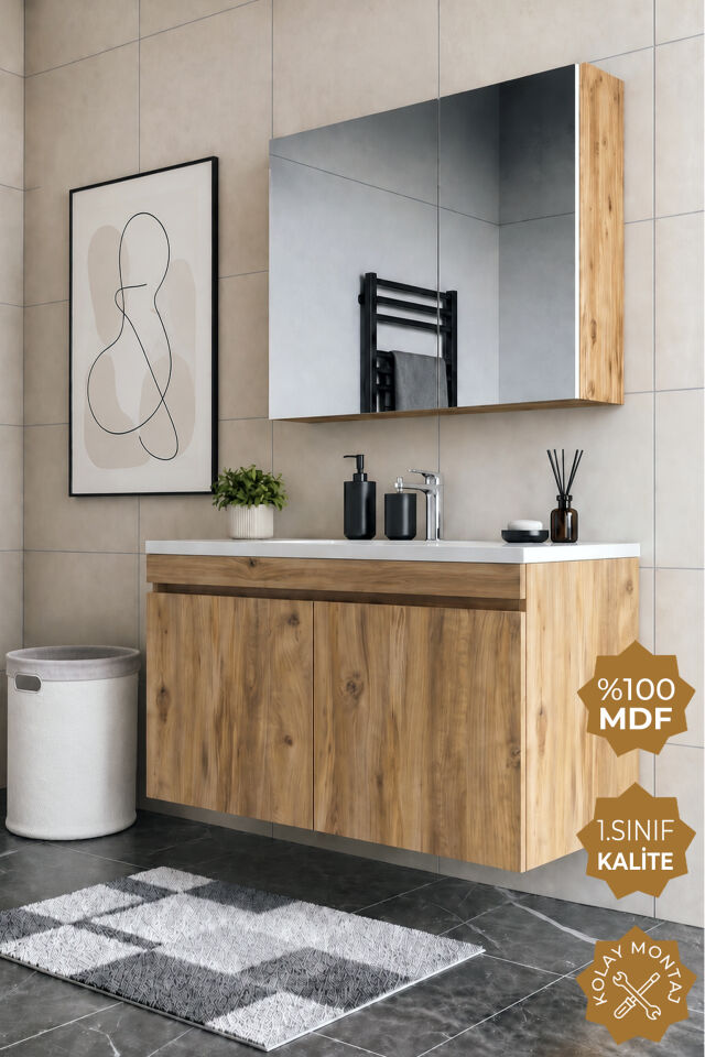 Teta Home Tokyo 100 cm MDF Banyo Dolabı Seti Atlantik Çam