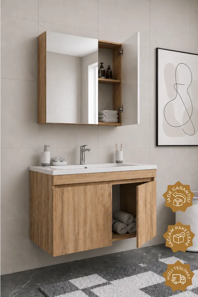 Teta Home Tokyo 100 cm MDF Banyo Dolabı Seti Atlantik Çam