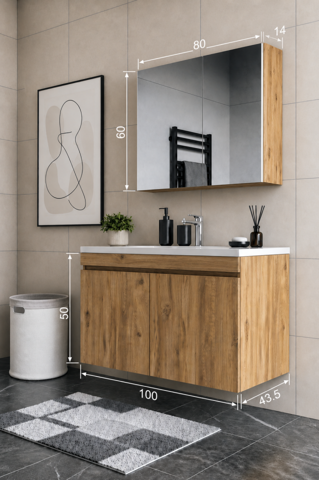 Teta Home Tokyo 100 cm MDF Banyo Dolabı Seti Atlantik Çam