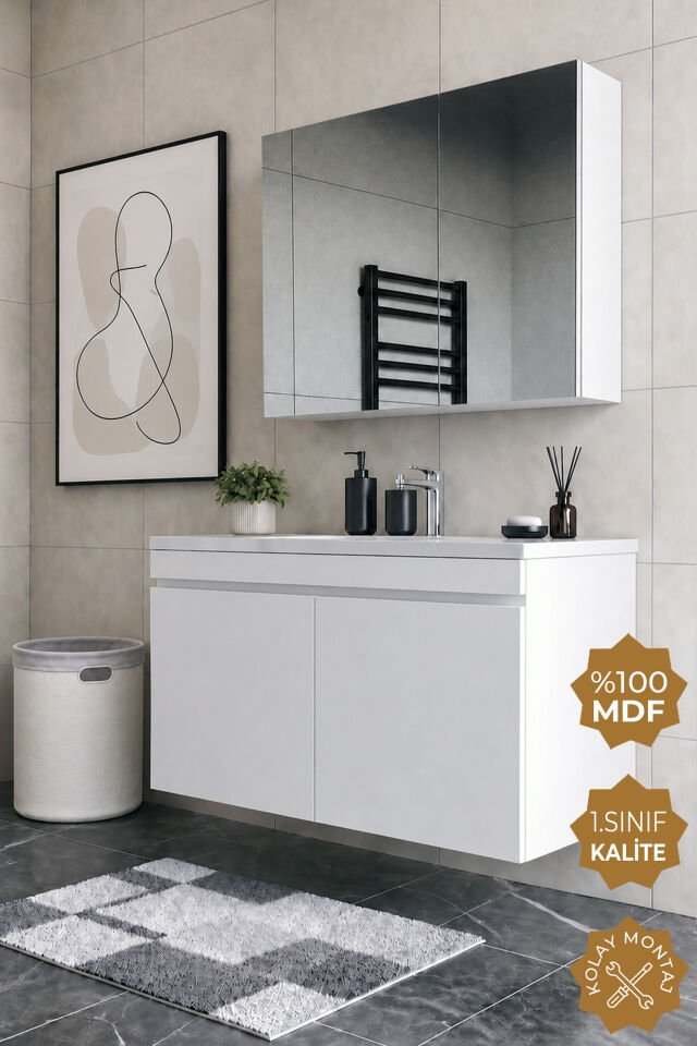 Teta Home Tokyo 100 cm MDF Banyo Dolabı Seti Beyaz