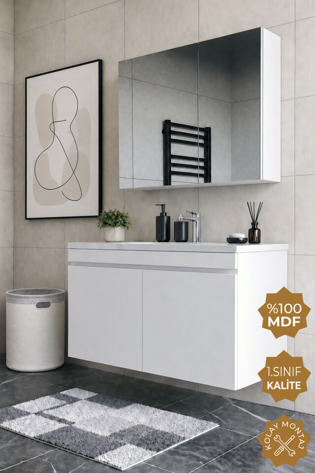 Teta Home Tokyo 100 cm MDF Banyo Dolabı Seti Beyaz