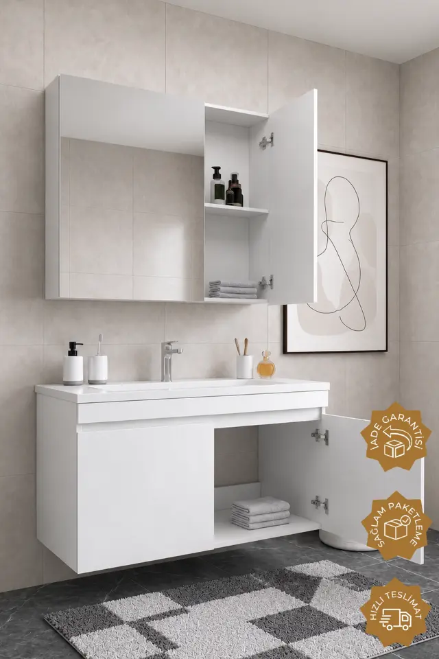 Teta Home Tokyo 100 cm MDF Banyo Dolabı Seti Beyaz